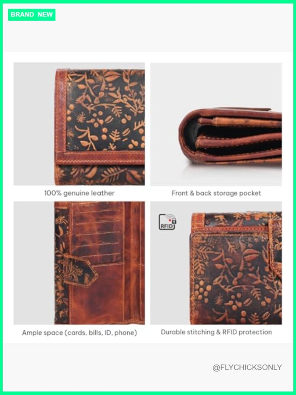 RFID Blocking Leather Wallet - Clutch with Card Slots - Genuine Leather - Picture 5 of 6